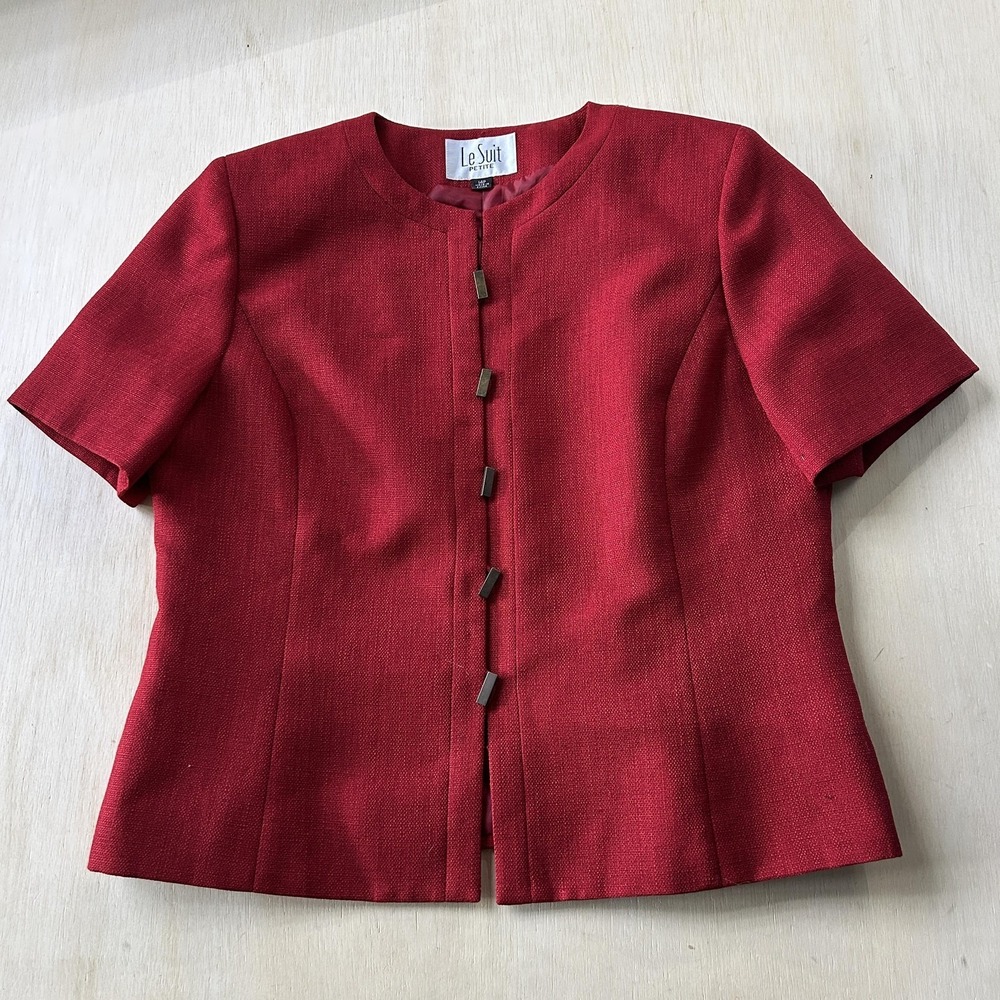 Le Suit Deep Red Short-Sleeve Structured Blazer